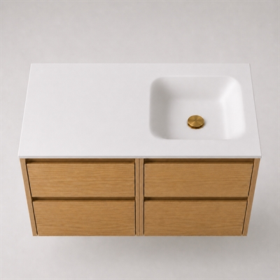Corian badbordplade 102 cm inkl. Type 7-vask, højre, Glacier White