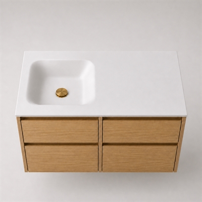 Corian badbordplade 102 cm inkl. Type 7-vask, venstre, Glacier White