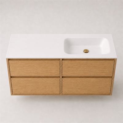 Corian badbordplade 122 cm inkl. Lux-vask, højre, Glacier White
