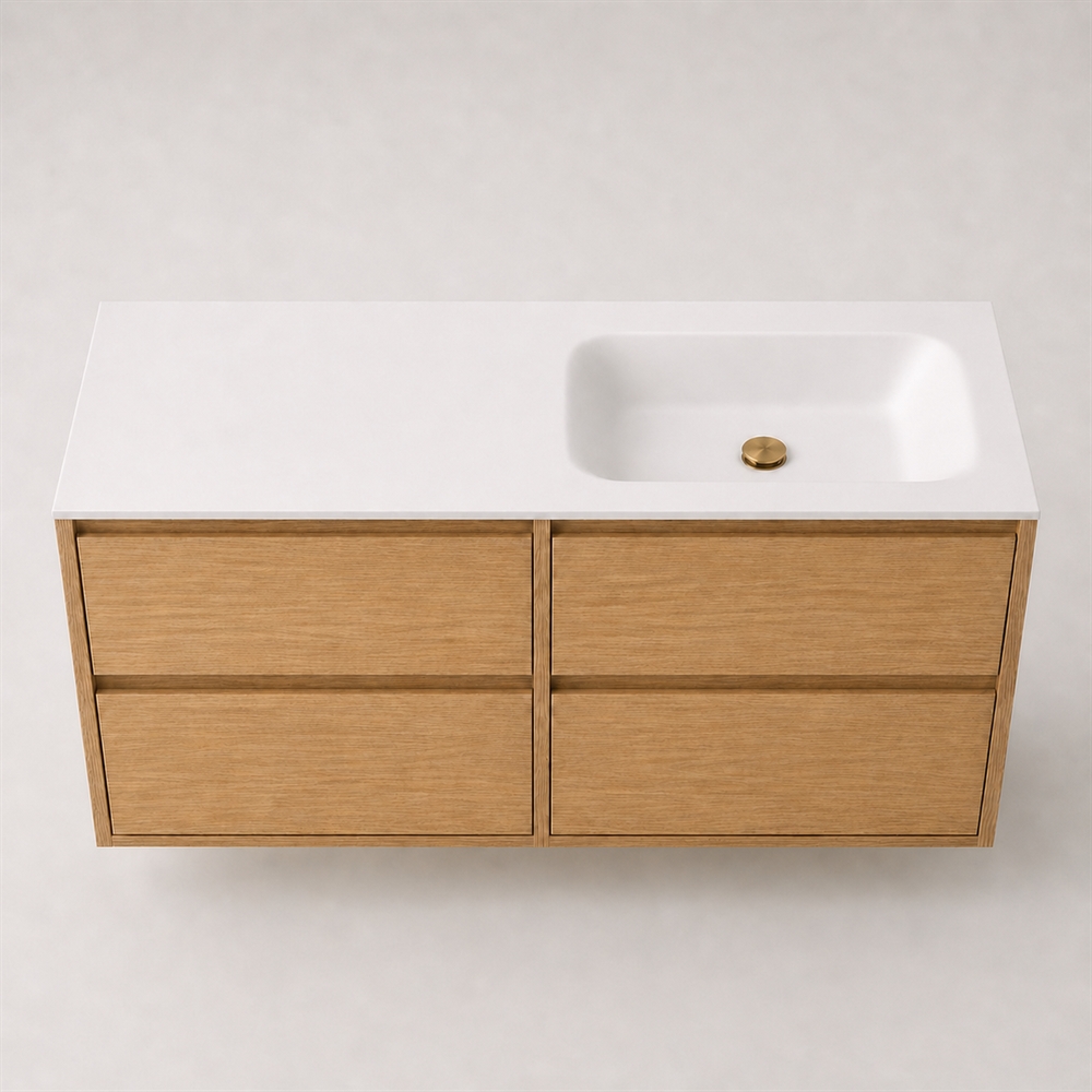 Corian badbordplade 122 cm inkl. Lux-vask, højre, Glacier White