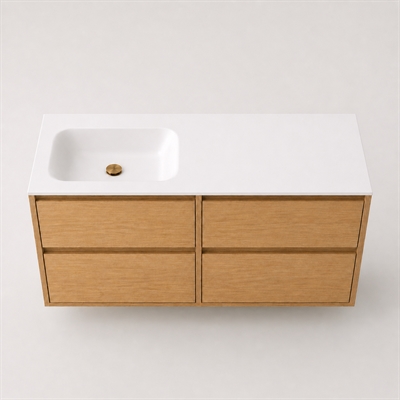 Corian badbordplade 122 cm inkl. Lux-vask, venstre, Glacier White
