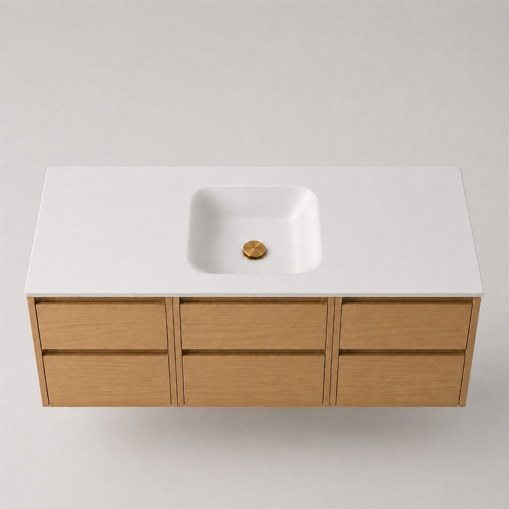 Corian badbordplade 142 cm inkl. Lux-vask, Glacier White