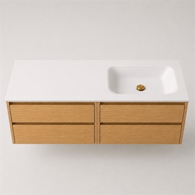 Corian badbordplade 142 cm inkl. Lux-vask, højre, Glacier White