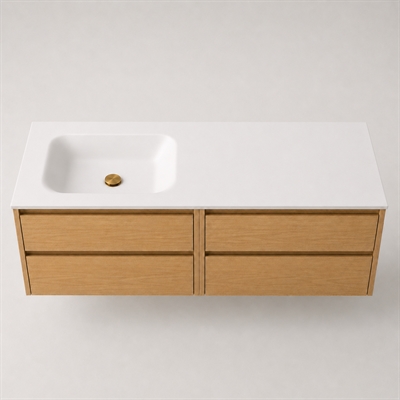 Corian badbordplade 142 cm inkl. Lux-vask, venstre, Glacier White