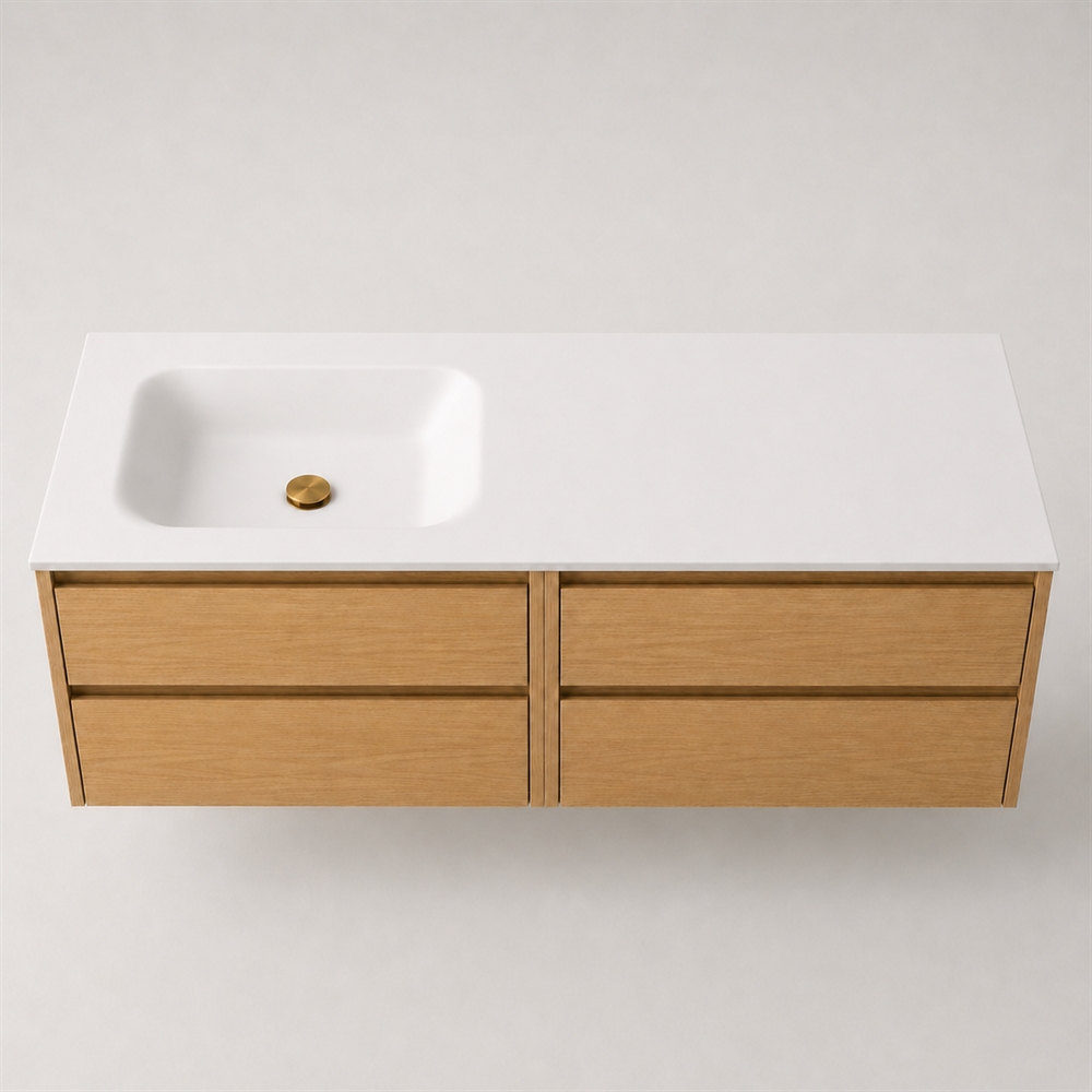 Corian badbordplade 142 cm inkl. Lux-vask, venstre, Glacier White