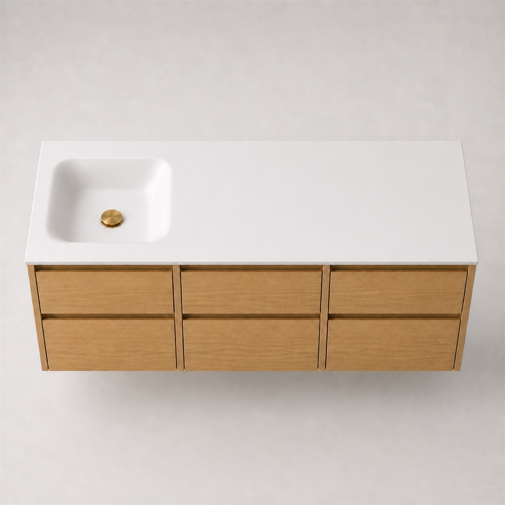 Corian badbordplade 152 cm inkl. Type 7-vask, venstre, Glacier White