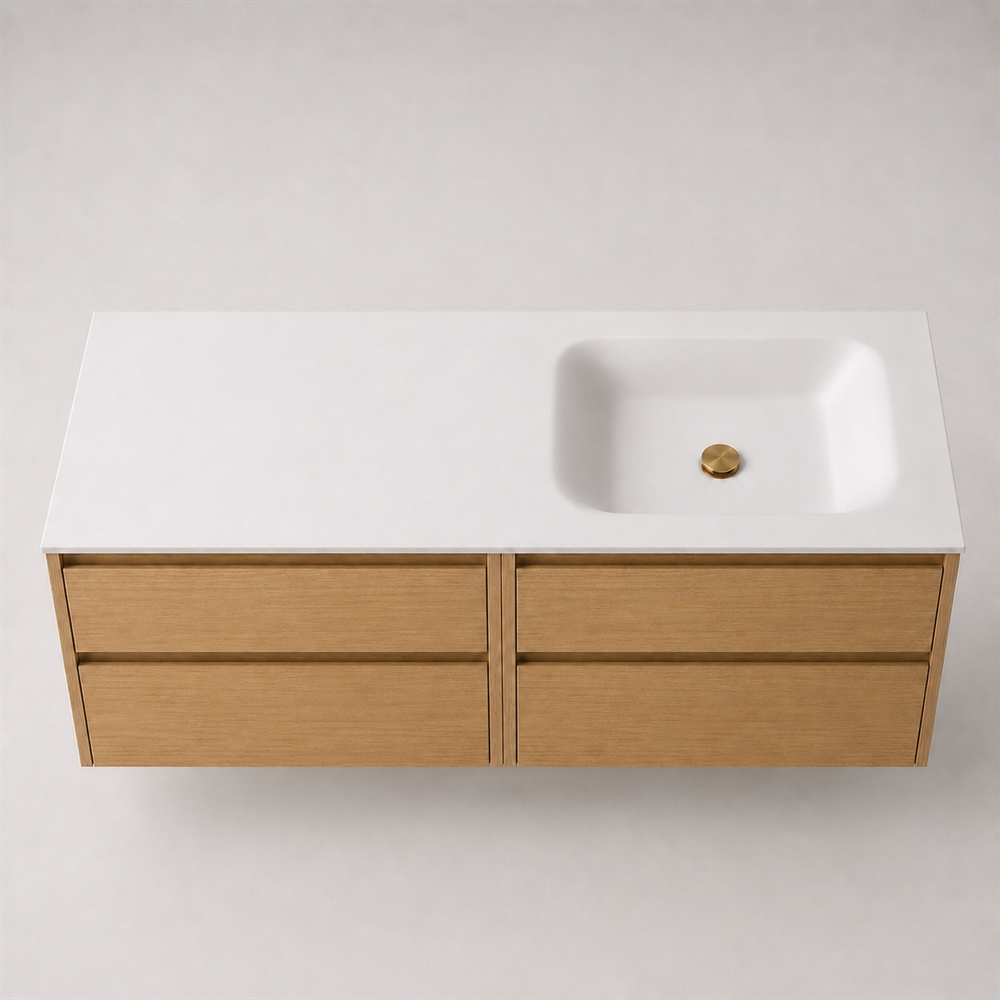 Corian badbordplade 162 cm inkl. Lux-vask, højre, Glacier White