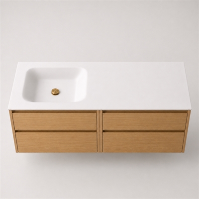 Corian badbordplade 162 cm inkl. Lux-vask, venstre, Glacier White