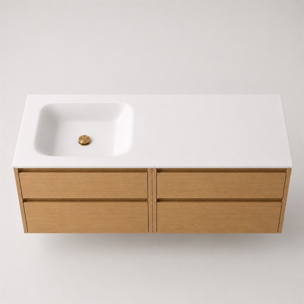 Corian badbordplade 162 cm inkl. Lux-vask, venstre, Glacier White