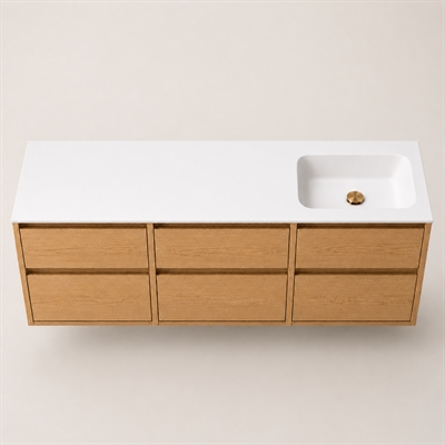 Corian badbordplade 182 cm inkl. Lux-vask, højre, Glacier White