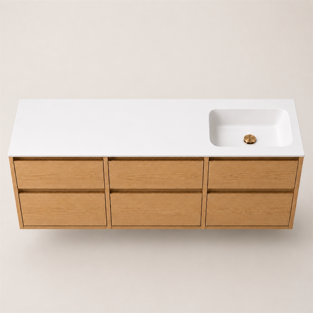 Corian badbordplade 182 cm inkl. Lux-vask, højre, Glacier White