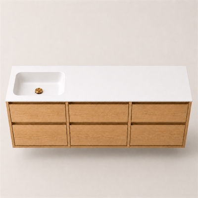 Corian badbordplade 182 cm inkl. Lux-vask, venstre, Glacier White