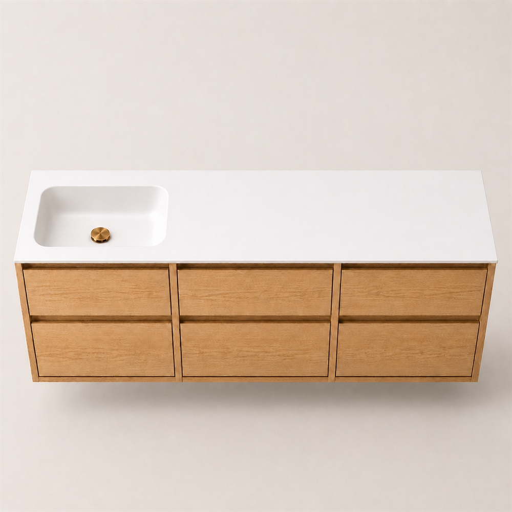 Corian badbordplade 182 cm inkl. Lux-vask, venstre, Glacier White