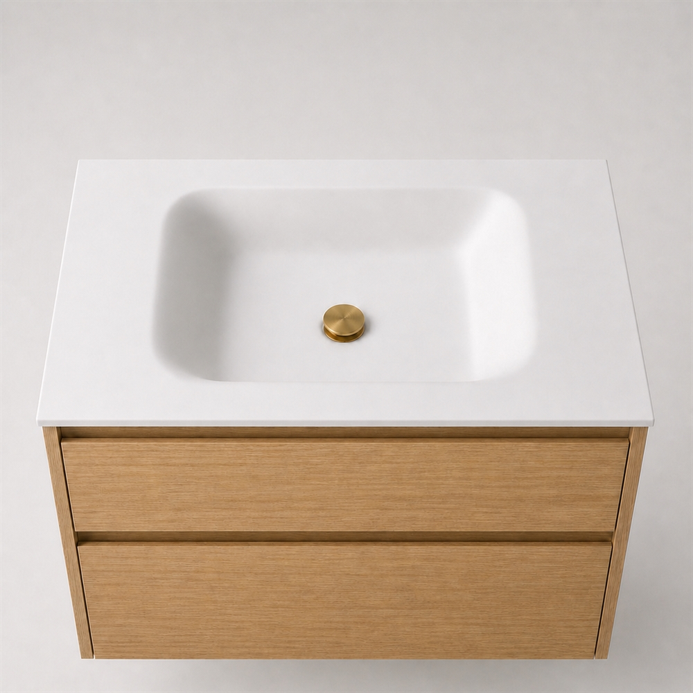 Corian badbordplade 82 cm inkl. Lux-vask, Glacier White